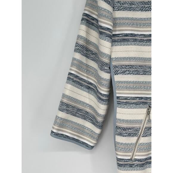NWT Chico’s Jacket Ocean‎ Stripe 3/4 Sleeve Snap Zip Closure Zip Pockets Size M - Picture 6 of 10